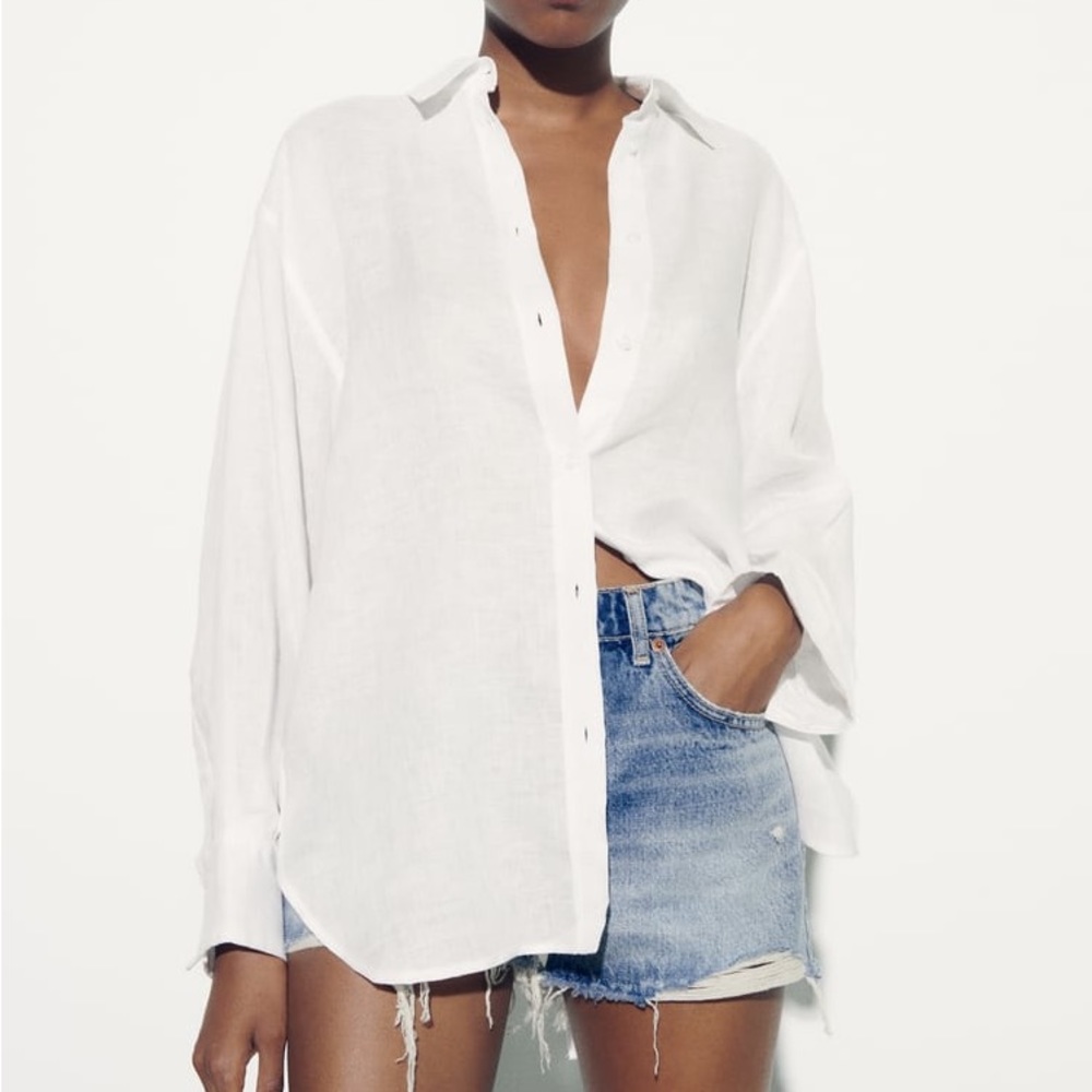 Zara open back white button up top